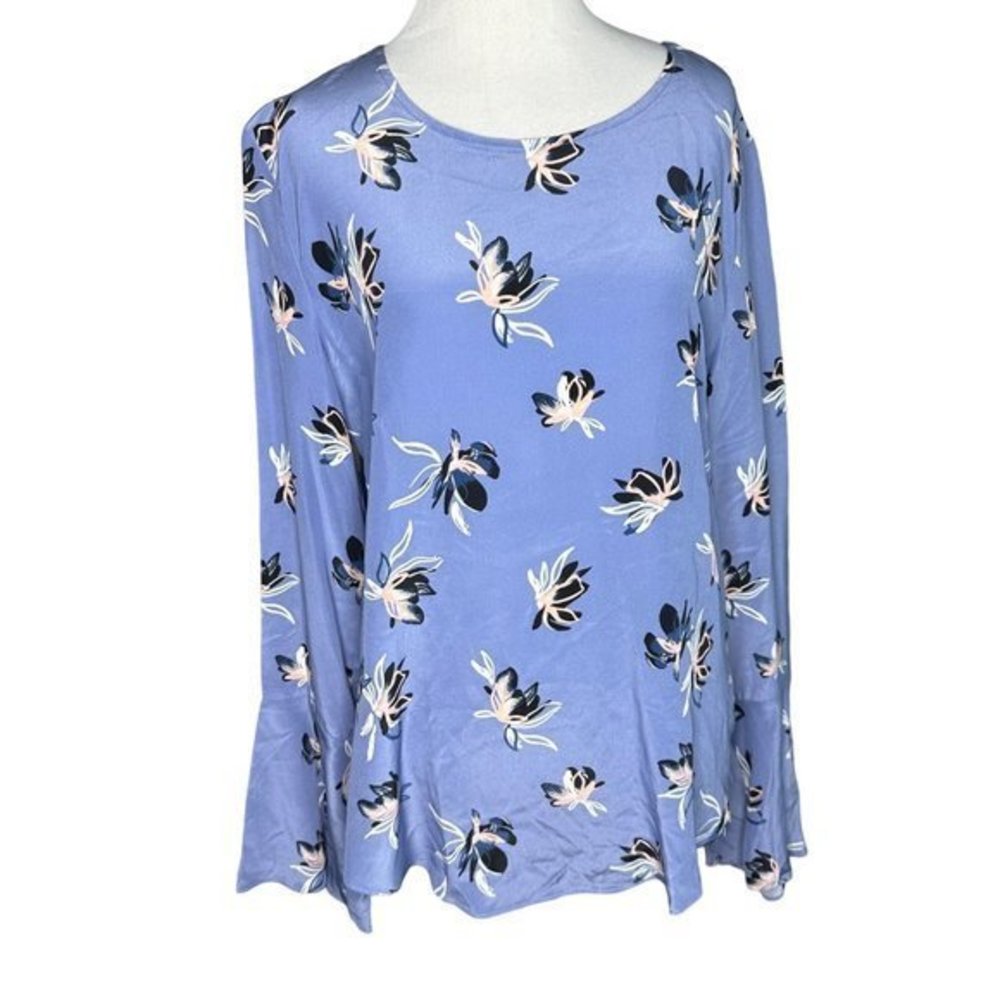 Amour Vert 100% Silk Floral Long Sleeve Blouse Size‎ Large